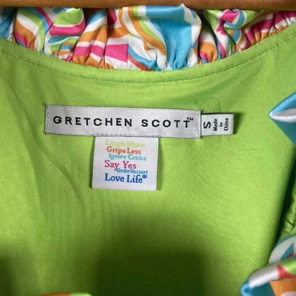 Gretchen Scott Shell Shock Ruffle Neck Dress Preppy Resortwear Tropical Size S - Picture 6 of 15